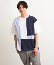 KHKGS68054 a.v.v MEN(アー・ヴェ・ヴェ) パッチワーク切り替えワイドシルエットカットソー（デザテクシリーズ） ホワイト