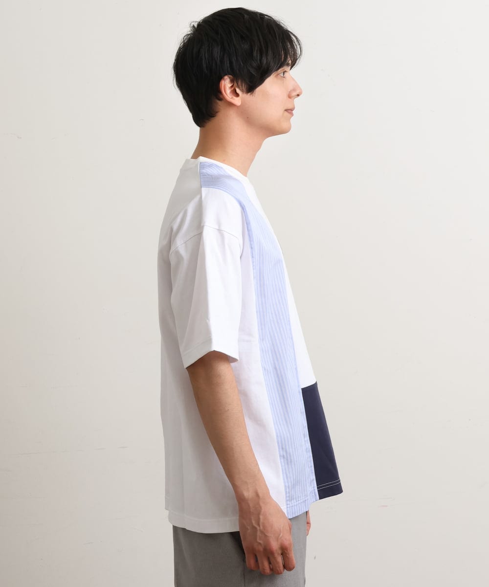KHKGS68054 a.v.v MEN(アー・ヴェ・ヴェ) パッチワーク切り替えワイドシルエットカットソー（デザテクシリーズ） ホワイト