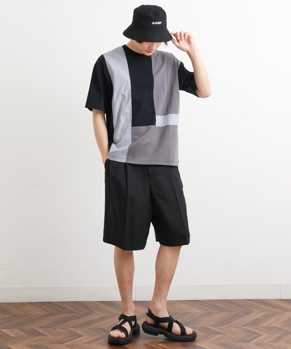 KHKGS68054 a.v.v MEN(アー・ヴェ・ヴェ) パッチワーク切り替えワイドシルエットカットソー（デザテクシリーズ） ホワイト