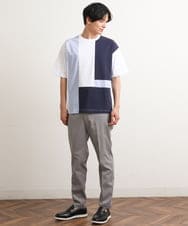 KHKGS68054 a.v.v MEN(アー・ヴェ・ヴェ) パッチワーク切り替えワイドシルエットカットソー（デザテクシリーズ） ホワイト