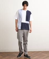 KHKGS68054 a.v.v MEN(アー・ヴェ・ヴェ) パッチワーク切り替えワイドシルエットカットソー（デザテクシリーズ） ホワイト