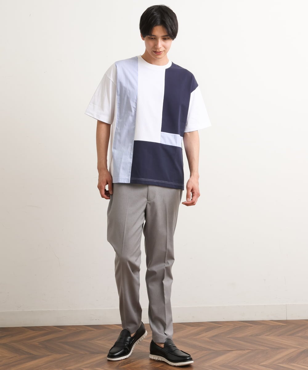 KHKGS68054 a.v.v MEN(アー・ヴェ・ヴェ) パッチワーク切り替えワイドシルエットカットソー（デザテクシリーズ） ホワイト