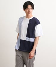KHKGS68054 a.v.v MEN(アー・ヴェ・ヴェ) パッチワーク切り替えワイドシルエットカットソー（デザテクシリーズ） ホワイト