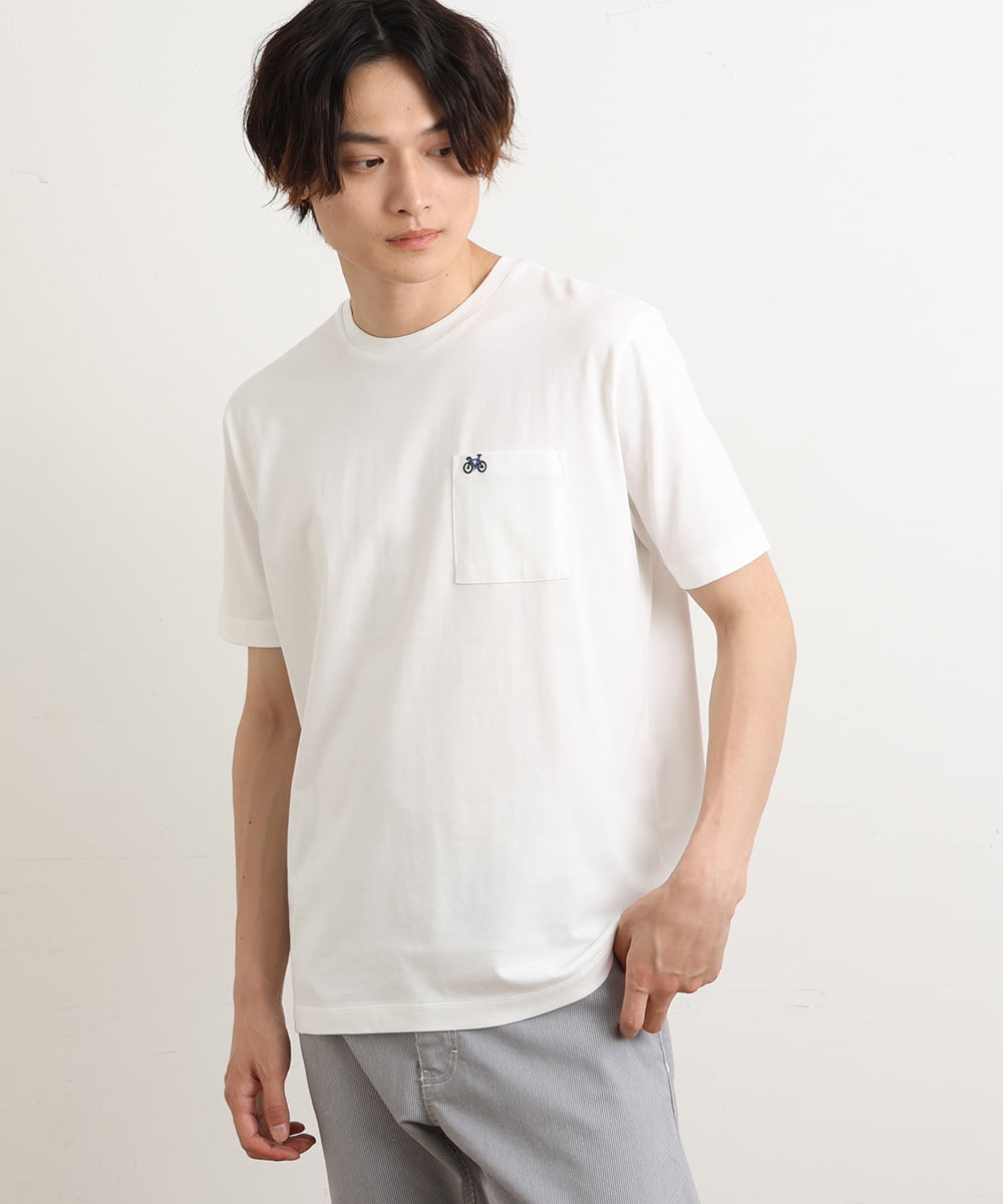 KHKGS75024 a.v.v MEN(アー・ヴェ・ヴェ) 【接触冷感/S-XXL】自転車刺繍Tシャツ ライトグレー