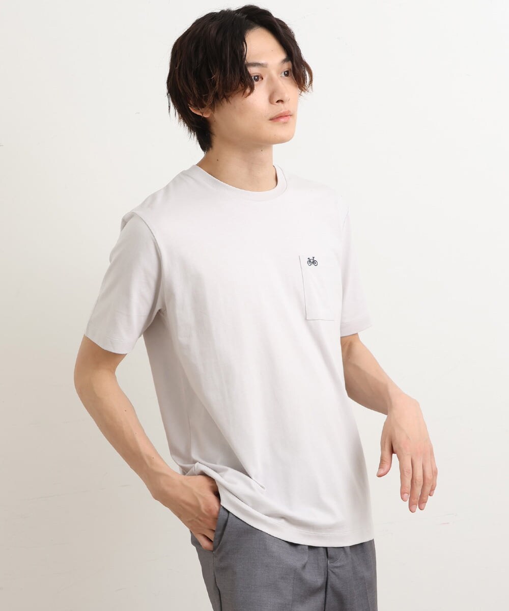 KHKGS75024 a.v.v MEN(アー・ヴェ・ヴェ) 【接触冷感/S-XXL】自転車刺繍Tシャツ ライトグレー