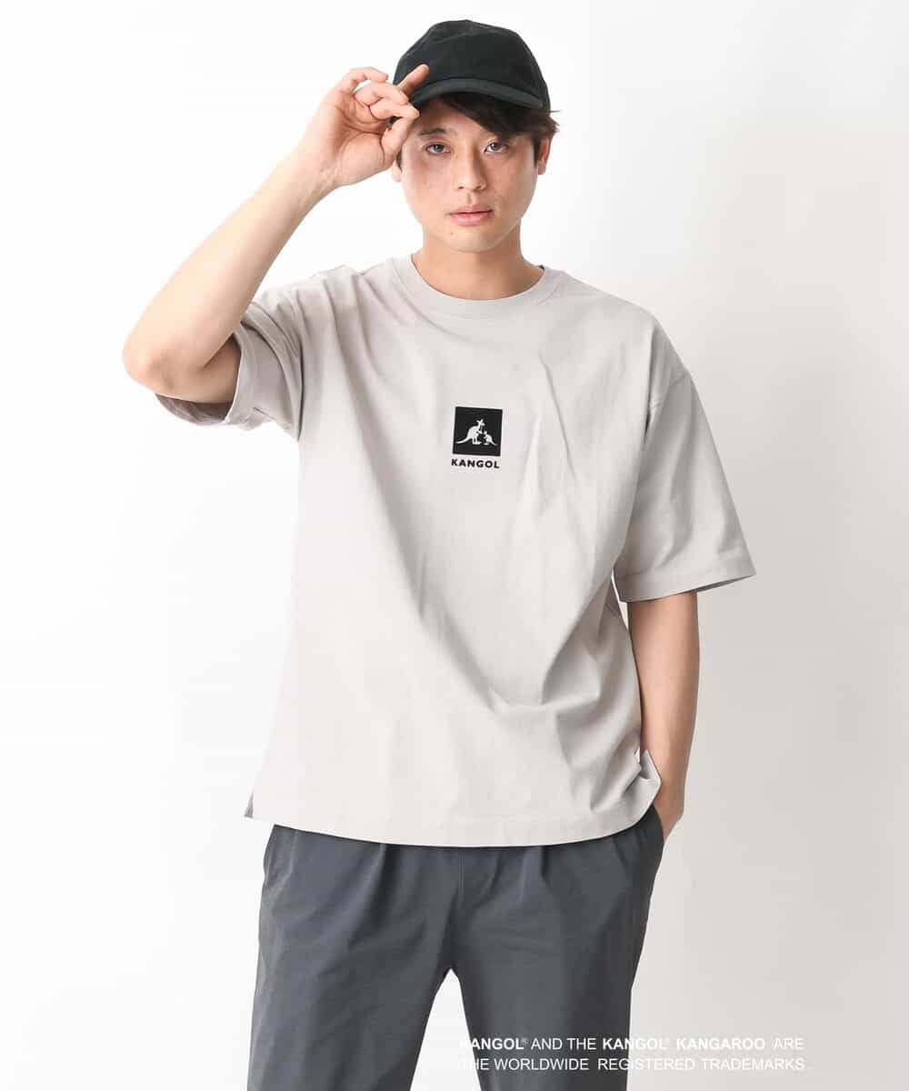 KHKGV16059 a.v.v MEN(アー・ヴェ・ヴェ) 【KANGOL】スクエアプリントワイドシルエットTシャツ ライトグレー
