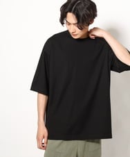 KHKGV24034 a.v.v MEN(アー・ヴェ・ヴェ) 【接触冷感】ポンチワイドシルエットTシャツ 5分袖 ブラック