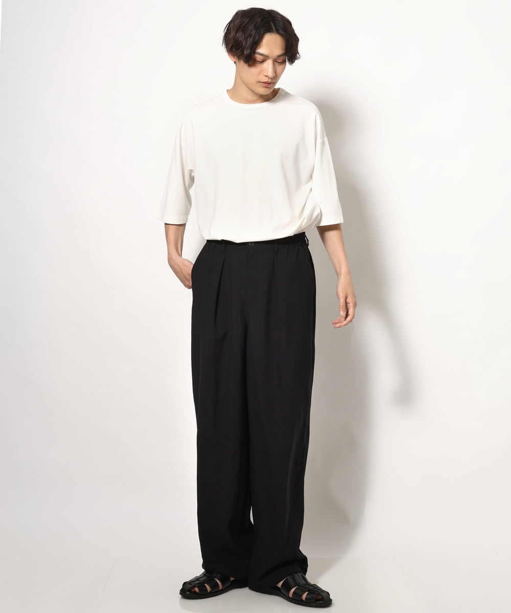 KHKGV24034 a.v.v MEN(アー・ヴェ・ヴェ) 【イージーケア】ポンチワイドシルエットTシャツ 5分袖 ブラック
