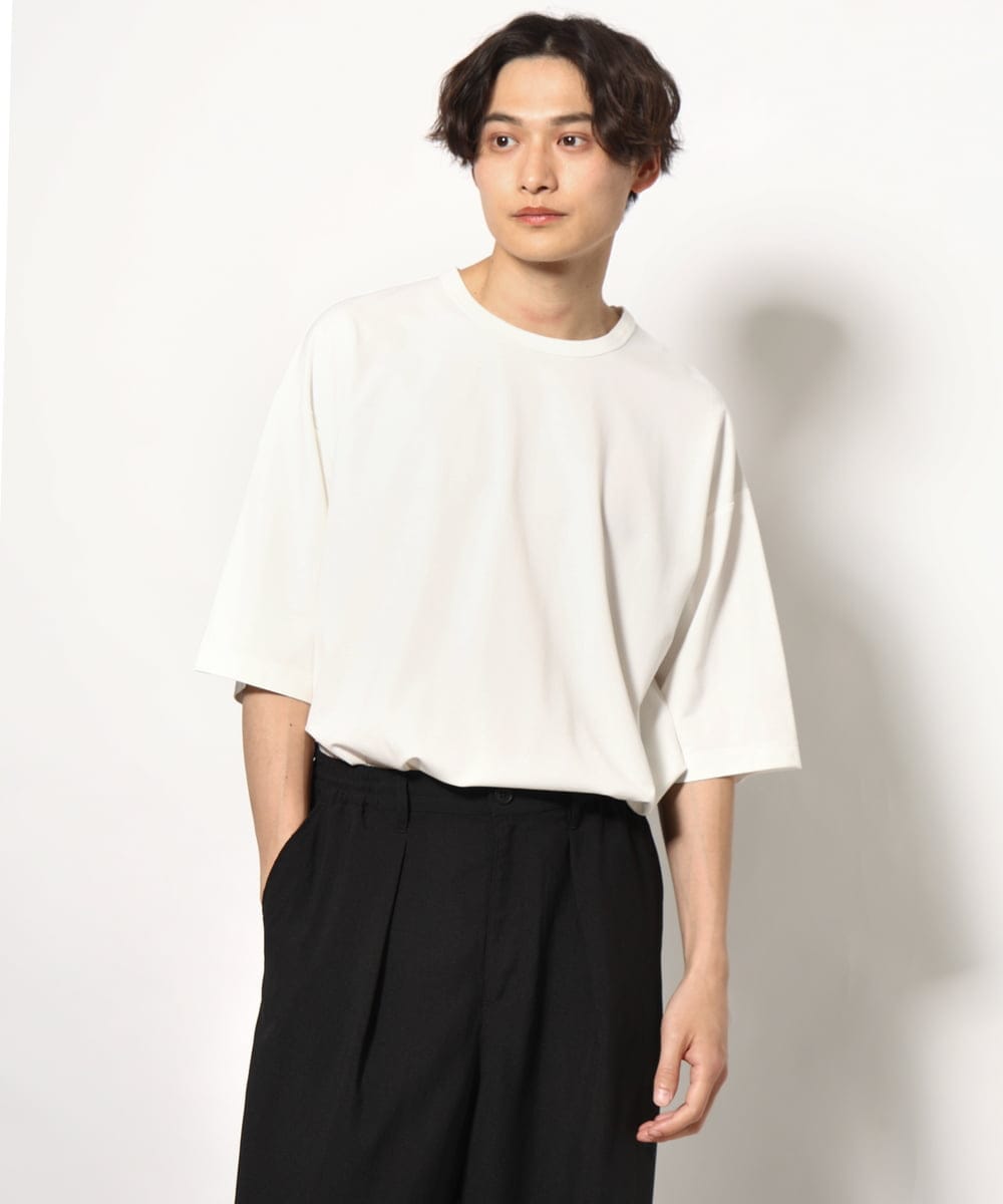 KHKGV24034 a.v.v MEN(アー・ヴェ・ヴェ) 【イージーケア】ポンチワイドシルエットTシャツ 5分袖 ブラック