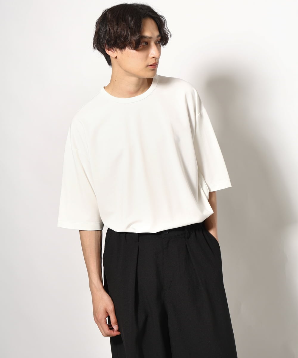 KHKGV24034 a.v.v MEN(アー・ヴェ・ヴェ) 【イージーケア】ポンチワイドシルエットTシャツ 5分袖 ブラック