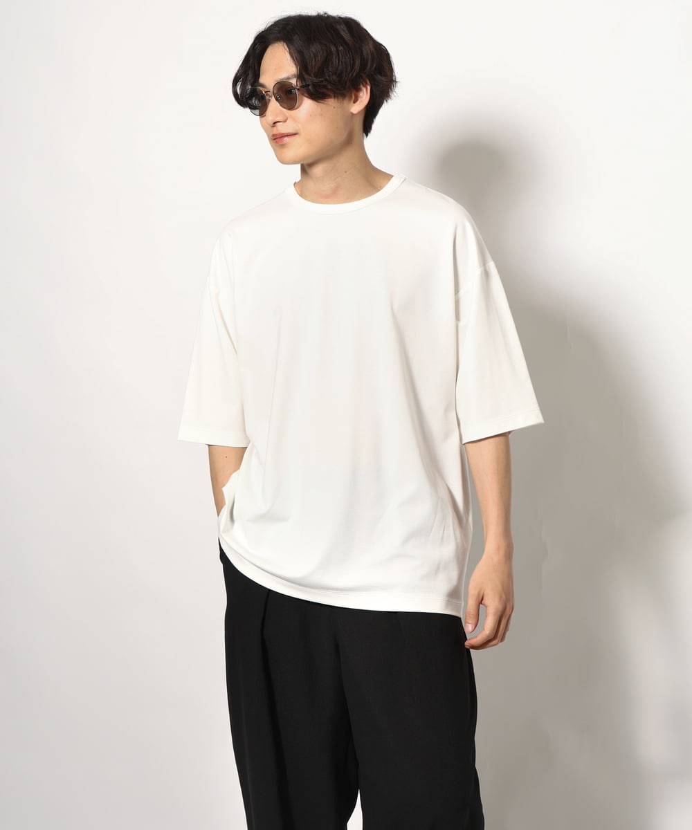 KHKGV24034 a.v.v MEN(アー・ヴェ・ヴェ) 【イージーケア】ポンチワイドシルエットTシャツ 5分袖 ブラック
