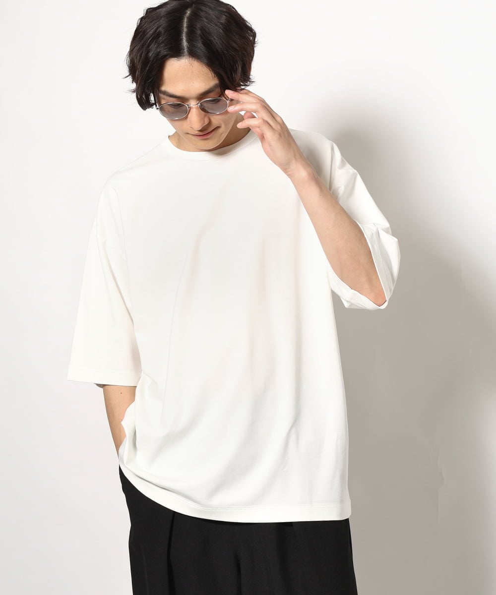 KHKGV24034 a.v.v MEN(アー・ヴェ・ヴェ) 【イージーケア】ポンチワイドシルエットTシャツ 5分袖 ブラック