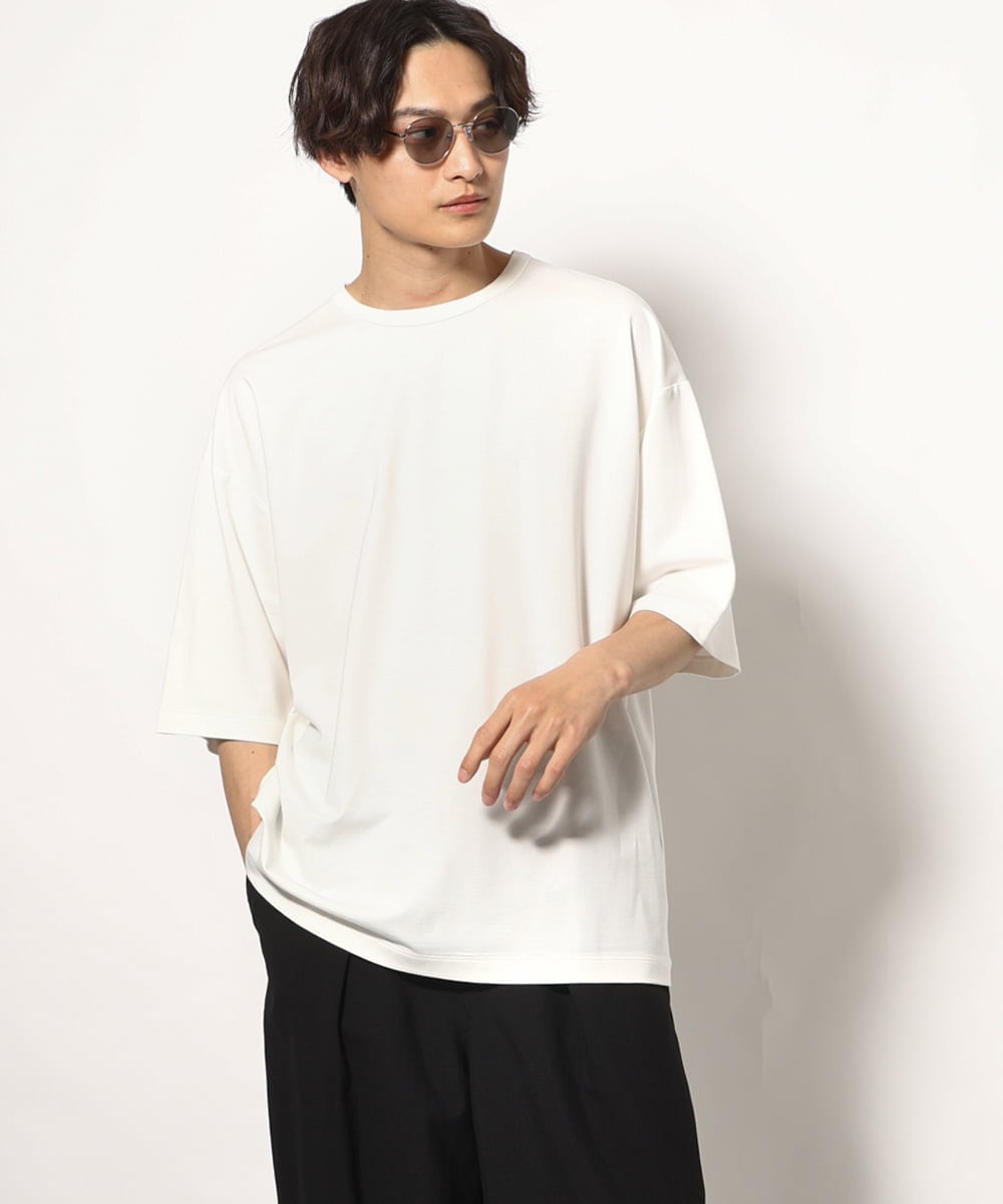 KHKGV24034 a.v.v MEN(アー・ヴェ・ヴェ) 【イージーケア】ポンチワイドシルエットTシャツ 5分袖 ブラック