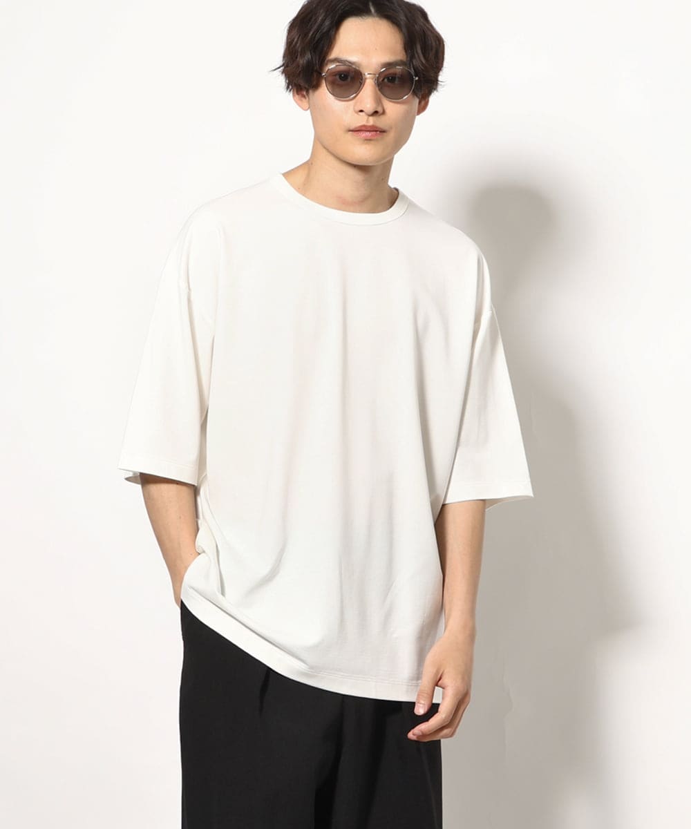 KHKGV24034 a.v.v MEN(アー・ヴェ・ヴェ) 【イージーケア】ポンチワイドシルエットTシャツ 5分袖 ブラック