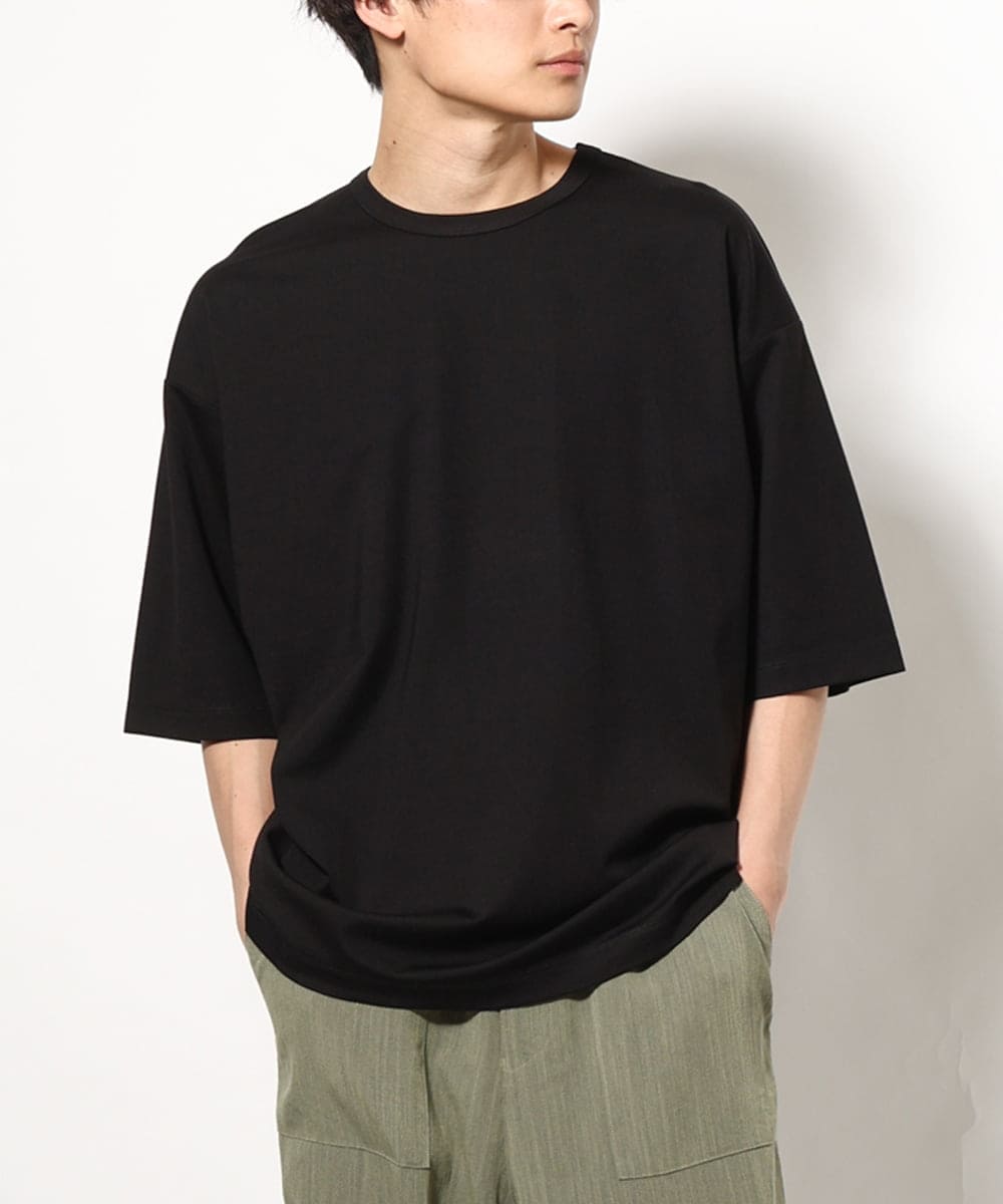 KHKGV24034 a.v.v MEN(アー・ヴェ・ヴェ) 【イージーケア】ポンチワイドシルエットTシャツ 5分袖 ブラック
