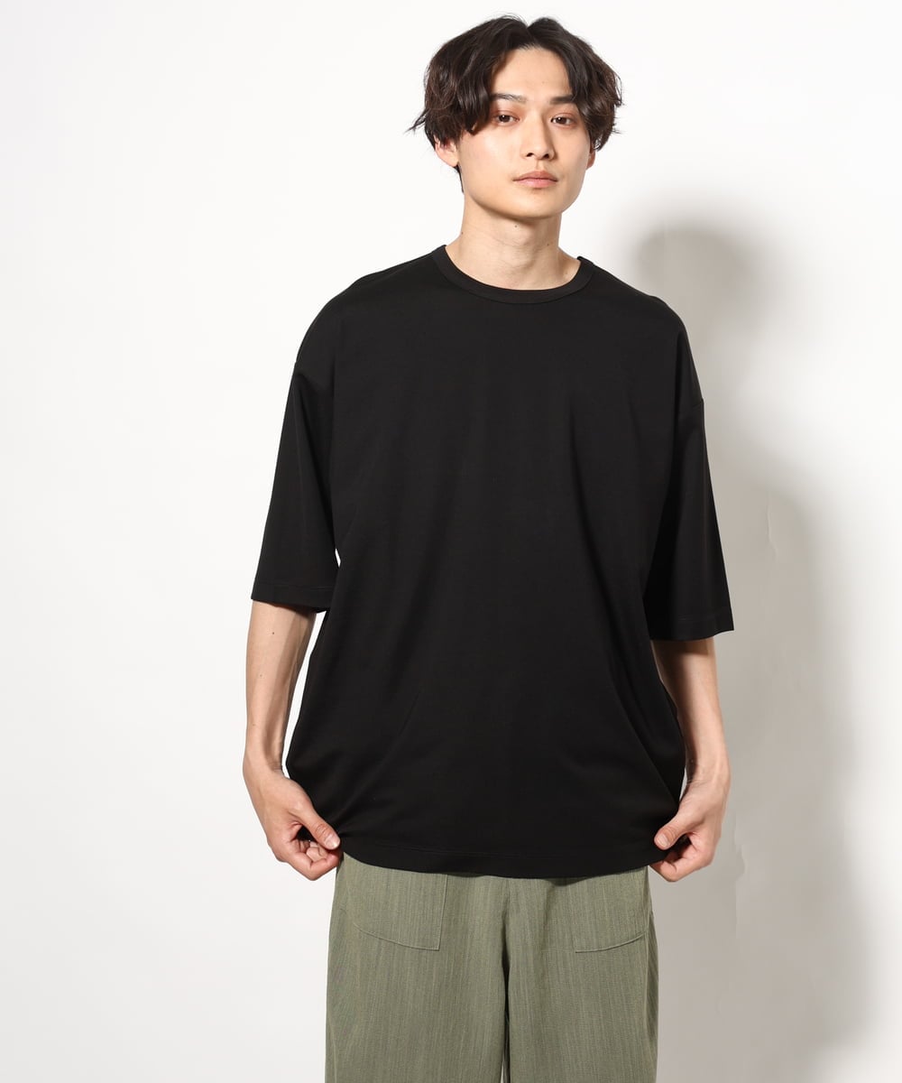 KHKGV24034 a.v.v MEN(アー・ヴェ・ヴェ) 【イージーケア】ポンチワイドシルエットTシャツ 5分袖 ブラック