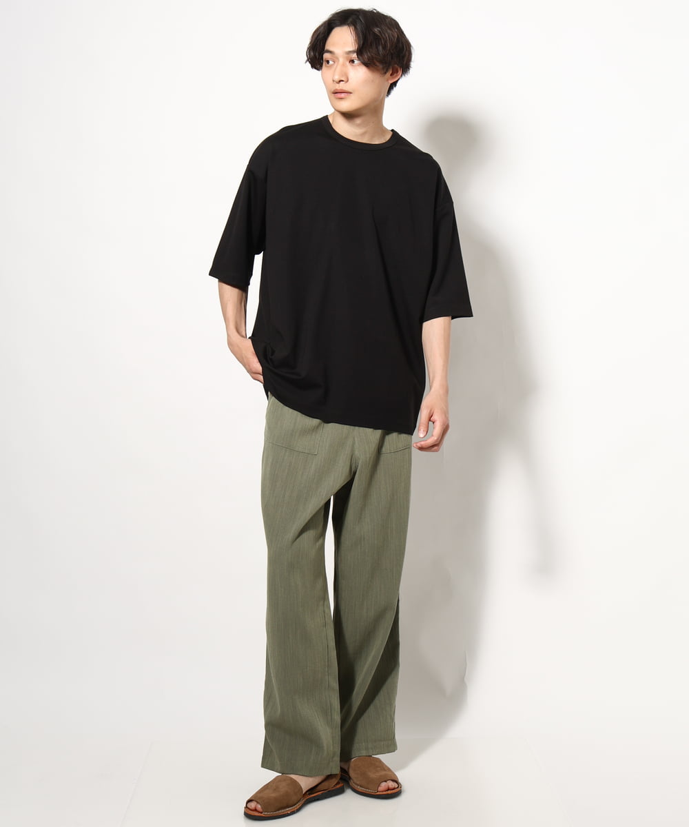 KHKGV24034 a.v.v MEN(アー・ヴェ・ヴェ) 【イージーケア】ポンチワイドシルエットTシャツ 5分袖 ブラック