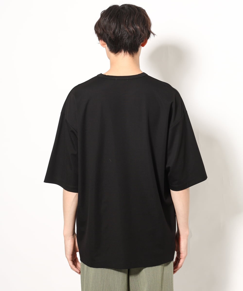 KHKGV24034 a.v.v MEN(アー・ヴェ・ヴェ) 【イージーケア】ポンチワイドシルエットTシャツ 5分袖 ブラック