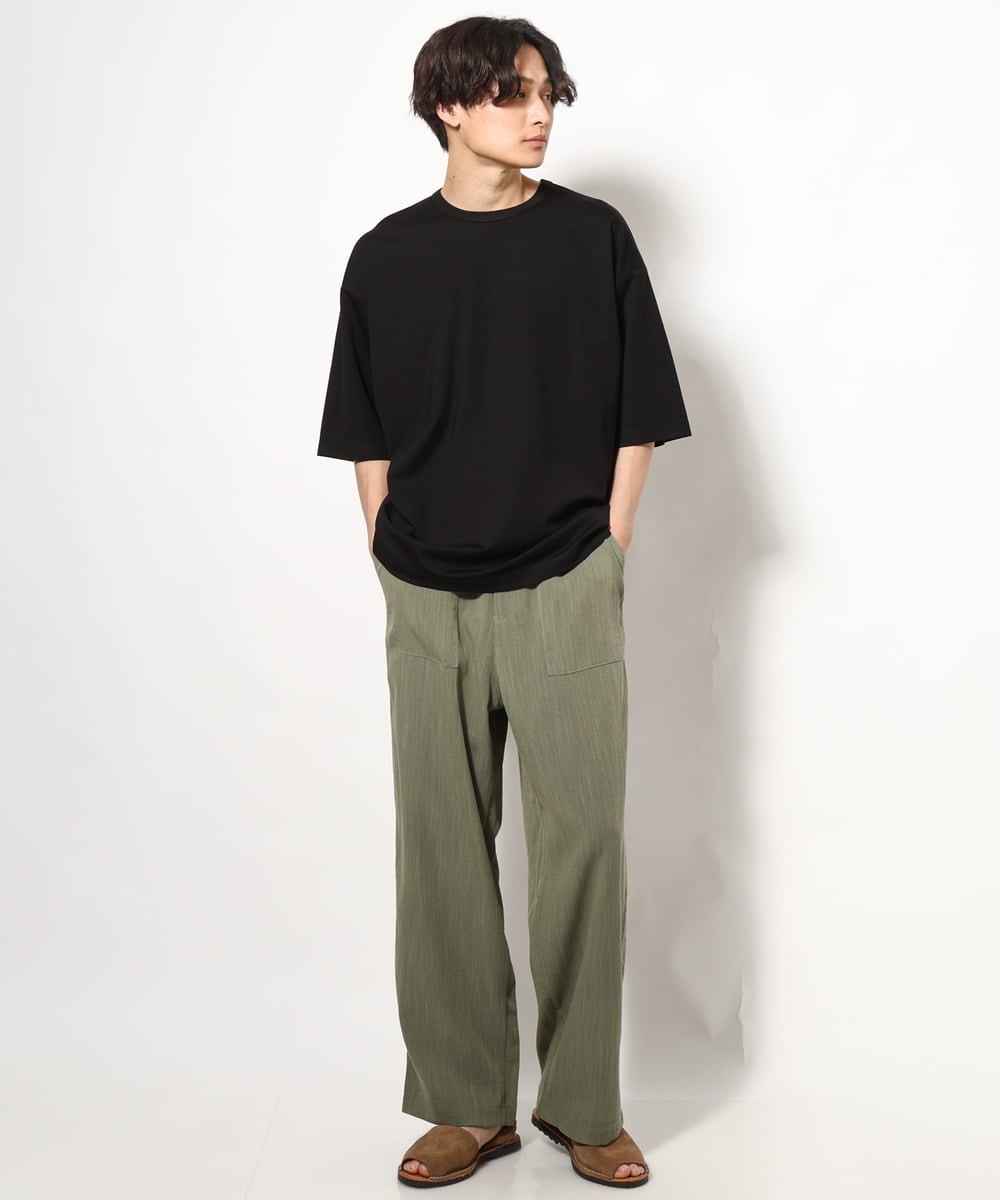 KHKGV24034 a.v.v MEN(アー・ヴェ・ヴェ) 【イージーケア】ポンチワイドシルエットTシャツ 5分袖 ブラック