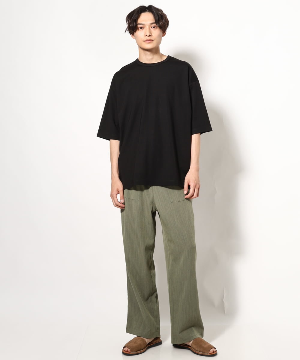 KHKGV24034 a.v.v MEN(アー・ヴェ・ヴェ) 【イージーケア】ポンチワイドシルエットTシャツ 5分袖 ブラック
