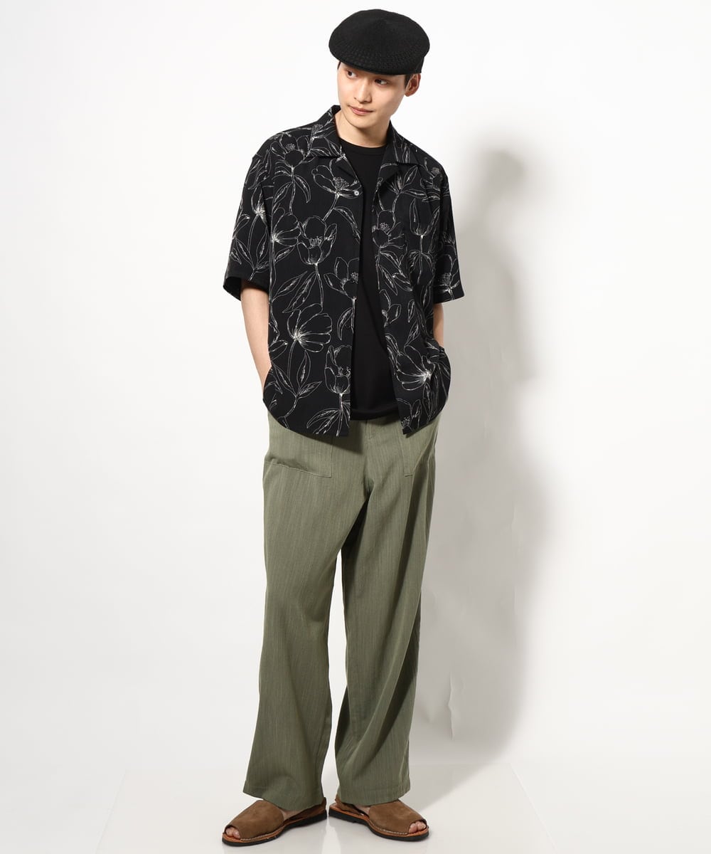 KHKGV24034 a.v.v MEN(アー・ヴェ・ヴェ) 【イージーケア】ポンチワイドシルエットTシャツ 5分袖 ブラック