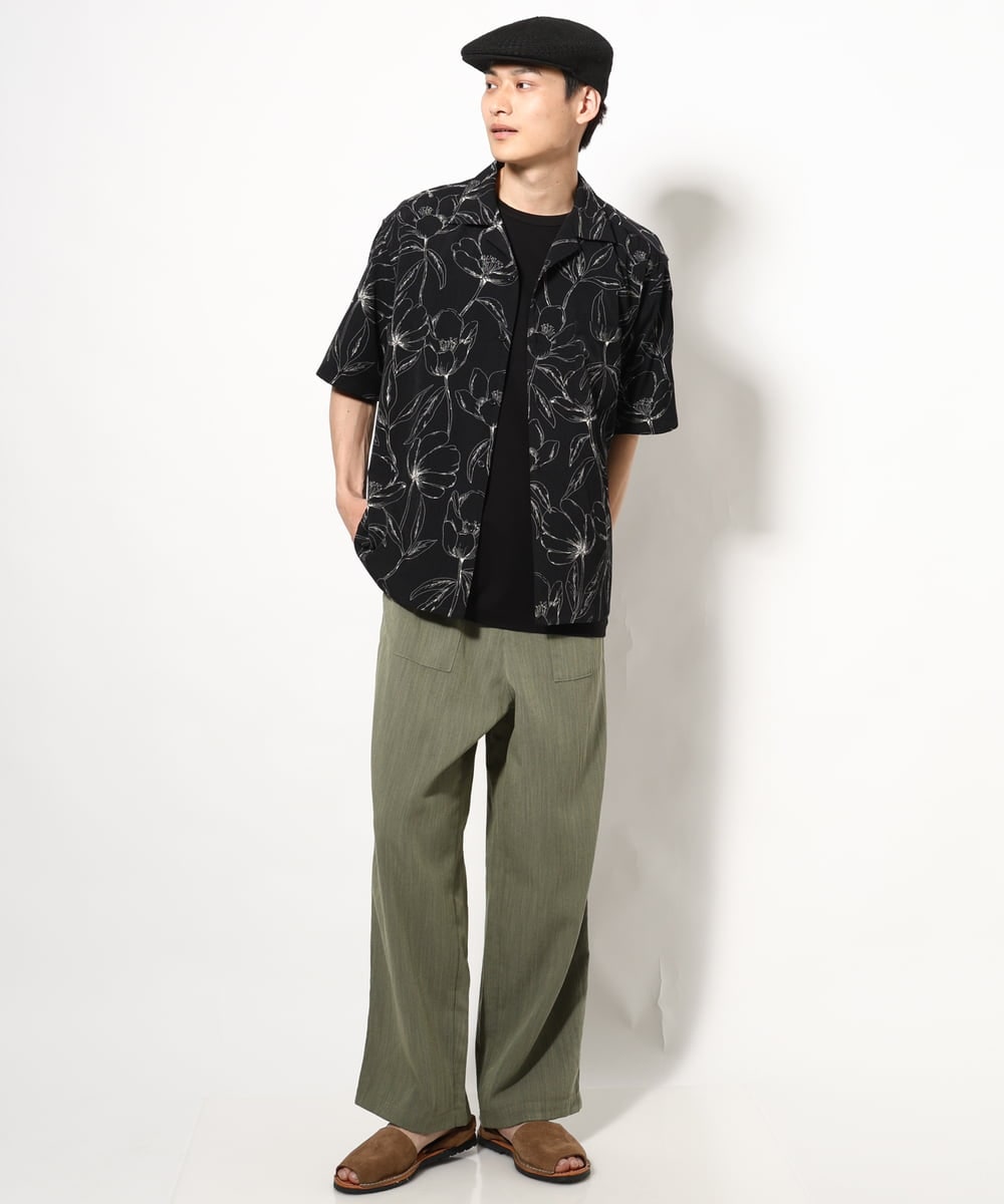 KHKGV24034 a.v.v MEN(アー・ヴェ・ヴェ) 【イージーケア】ポンチワイドシルエットTシャツ 5分袖 ブラック