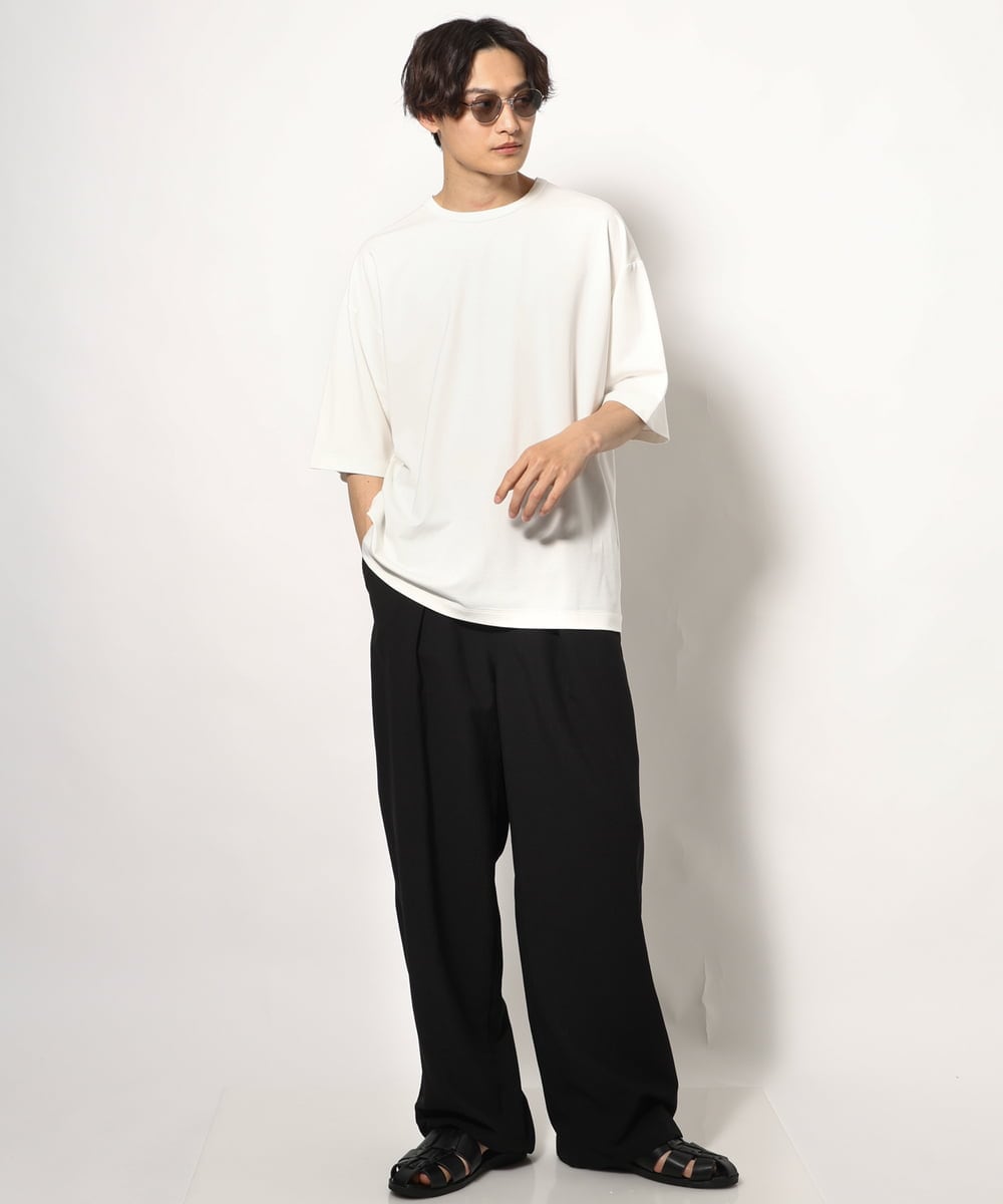 KHKGV24034 a.v.v MEN(アー・ヴェ・ヴェ) 【イージーケア】ポンチワイドシルエットTシャツ 5分袖 ブラック