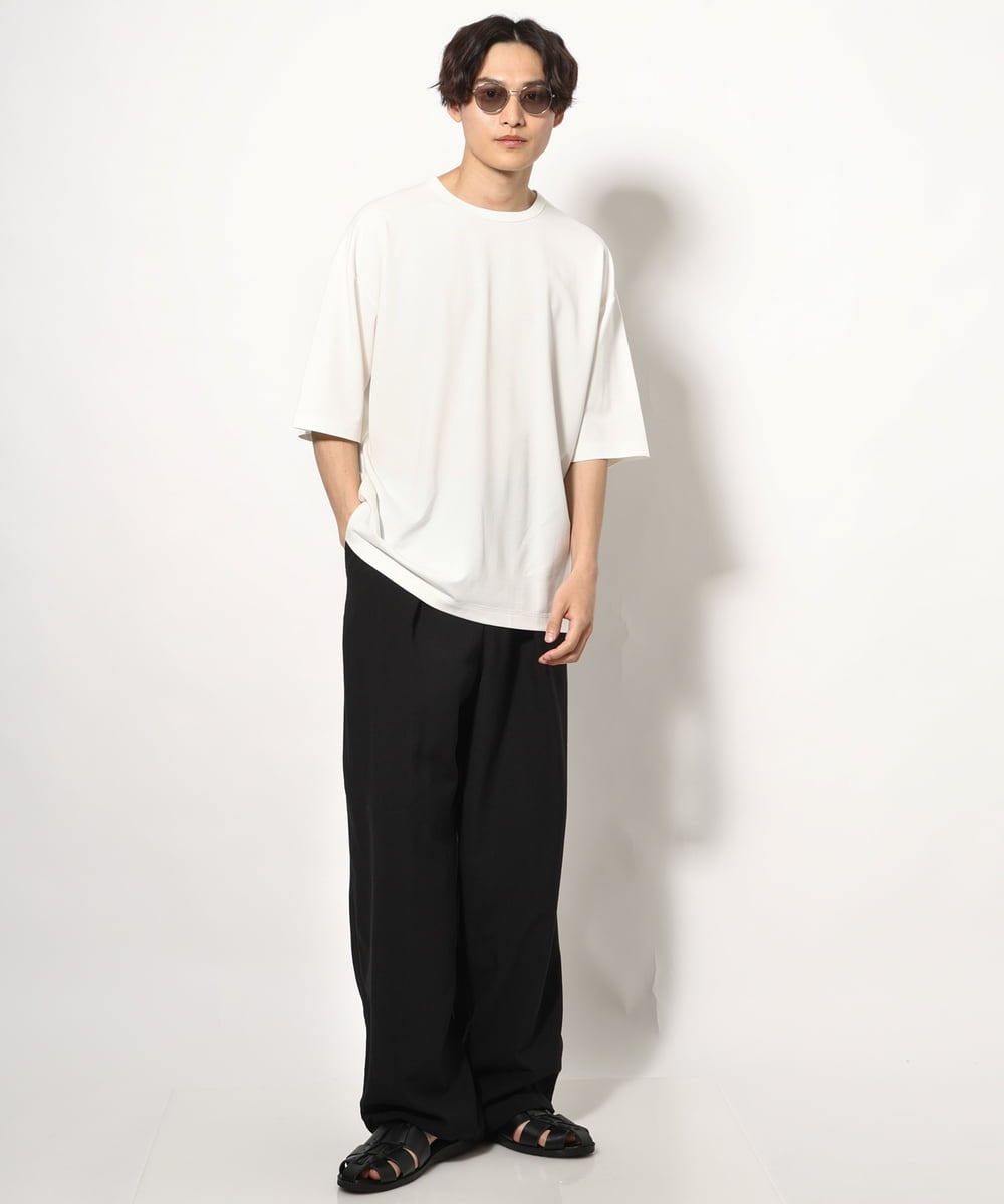 KHKGV24034 a.v.v MEN(アー・ヴェ・ヴェ) 【イージーケア】ポンチワイドシルエットTシャツ 5分袖 ブラック