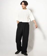 KHKGV24034 a.v.v MEN(アー・ヴェ・ヴェ) 【イージーケア】ポンチワイドシルエットTシャツ 5分袖 ブラック