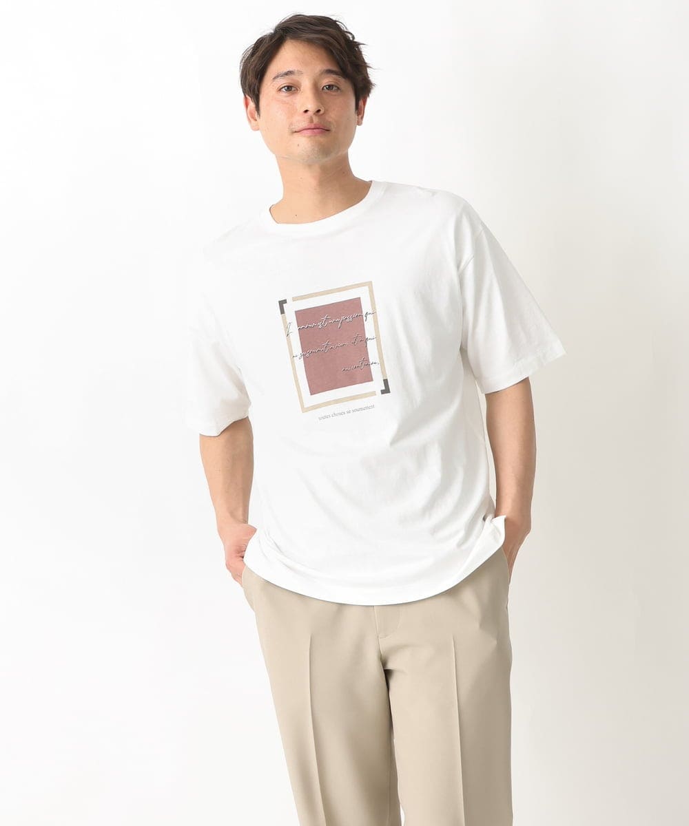 KHKGV25034 a.v.v MEN(アー・ヴェ・ヴェ) 【接触冷感】スクエアプリントセミワイドシルエットTシャツ ライトブルー