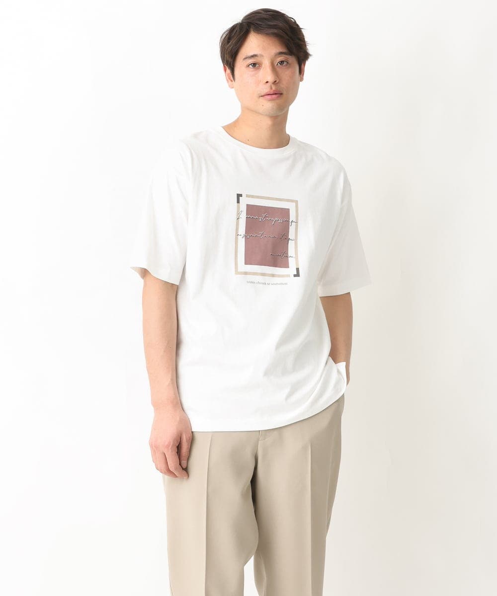 KHKGV25034 a.v.v MEN(アー・ヴェ・ヴェ) 【定番アイテム】スクエアプリントセミワイドシルエットTシャツ ライトブルー
