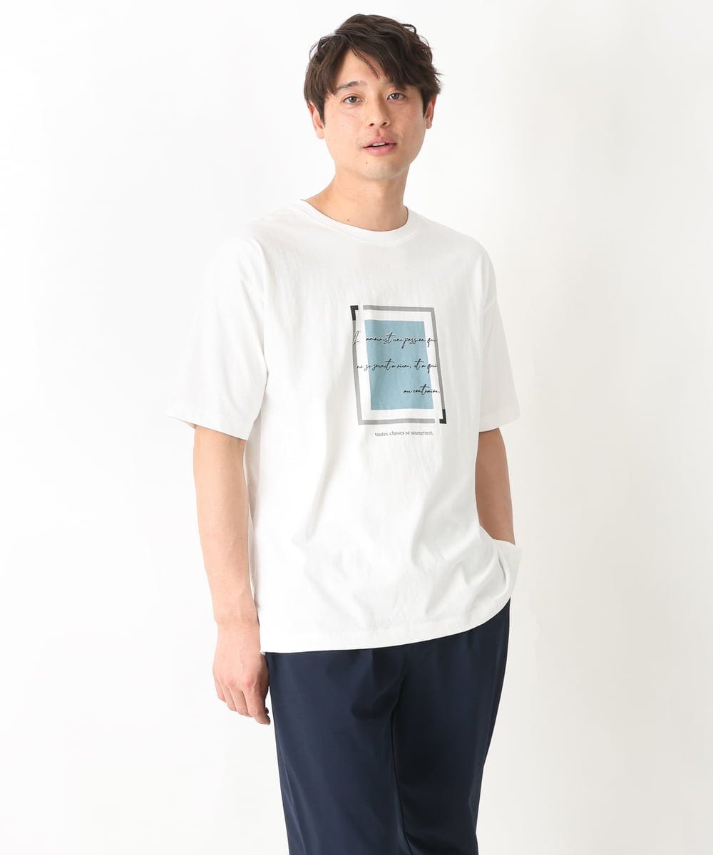 KHKGV25034 a.v.v MEN(アー・ヴェ・ヴェ) 【接触冷感】スクエアプリントセミワイドシルエットTシャツ ライトブルー