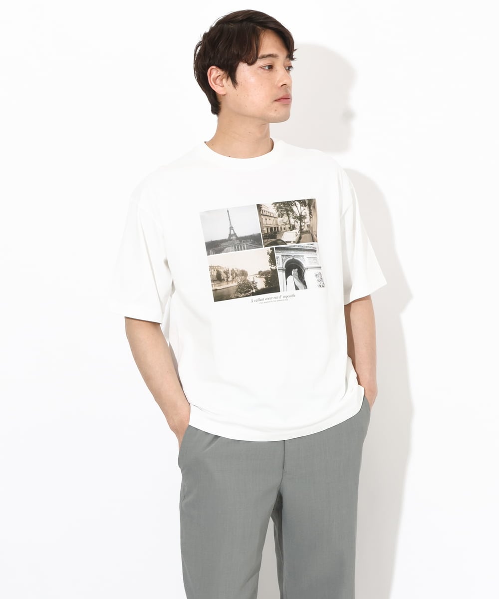 KHKGV32044 a.v.v MEN(アー・ヴェ・ヴェ) 【接触冷感】PARISフォトプリントワイドシルエットTシャツ ホワイト