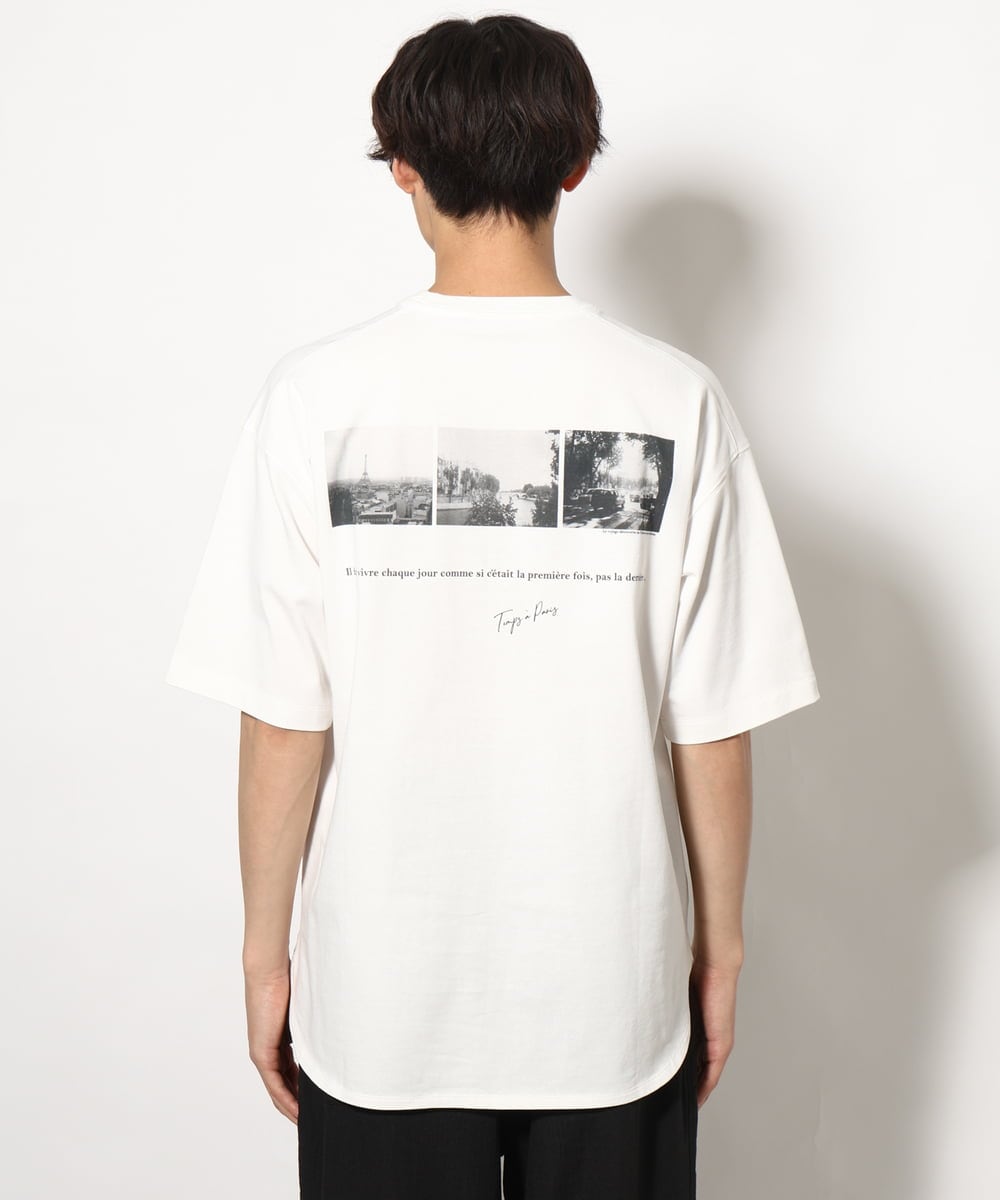KHKGV33044 a.v.v MEN(アー・ヴェ・ヴェ) 【接触冷感】PARISフォト バックプリントロングシルエットTシャツ ホワイト