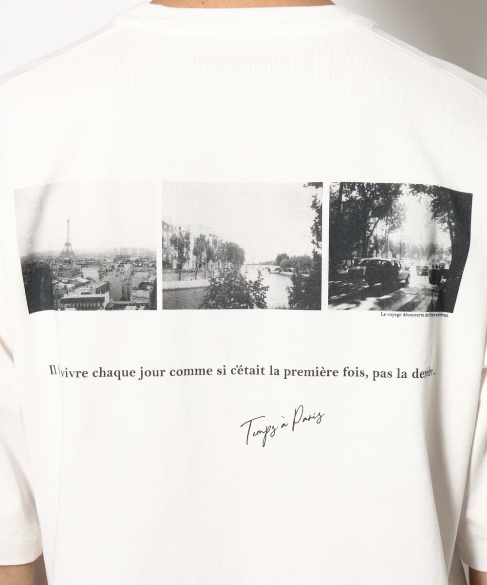 KHKGV33044 a.v.v MEN(アー・ヴェ・ヴェ) 【接触冷感】PARISフォト バックプリントロングシルエットTシャツ ホワイト