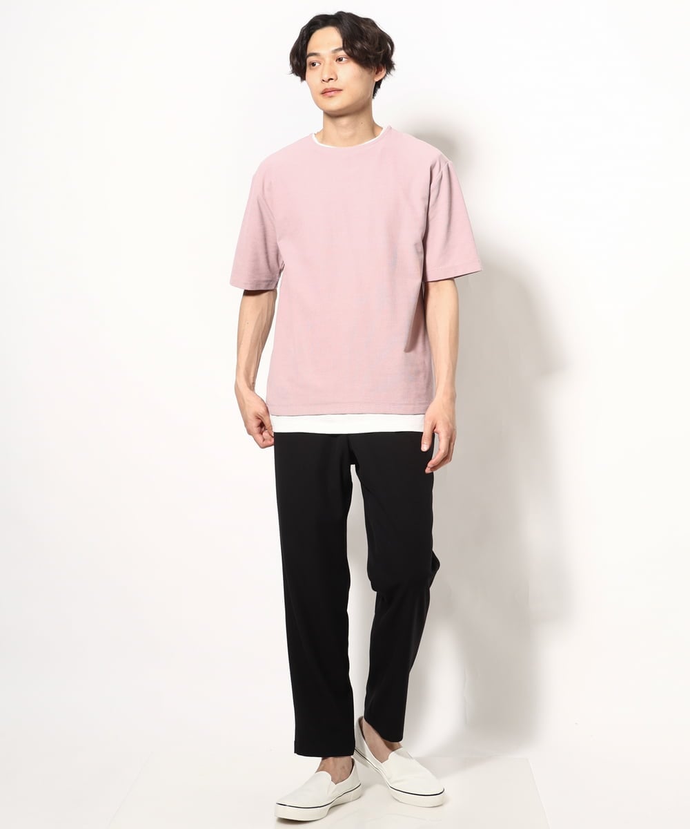 KHKGV35044 a.v.v MEN(アー・ヴェ・ヴェ) 【2点セット/接触冷感】ライトワッフルTシャツ ネイビー