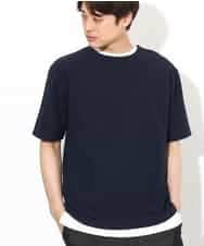 KHKGV35044 a.v.v MEN(アー・ヴェ・ヴェ) 【カットソー+インナーの２点セット】ライトワッフルTシャツ ネイビー