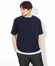 KHKGV35044 a.v.v MEN(アー・ヴェ・ヴェ) 【2点セット/接触冷感】ライトワッフルTシャツ ネイビー