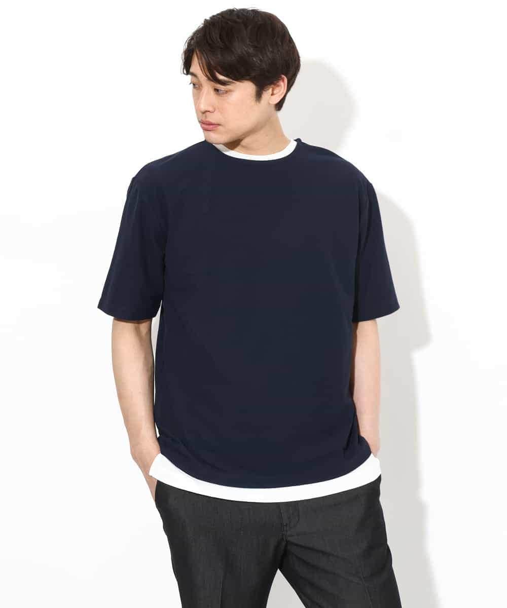 KHKGV35044 a.v.v MEN(アー・ヴェ・ヴェ) 【2点セット/接触冷感】ライトワッフルTシャツ ネイビー
