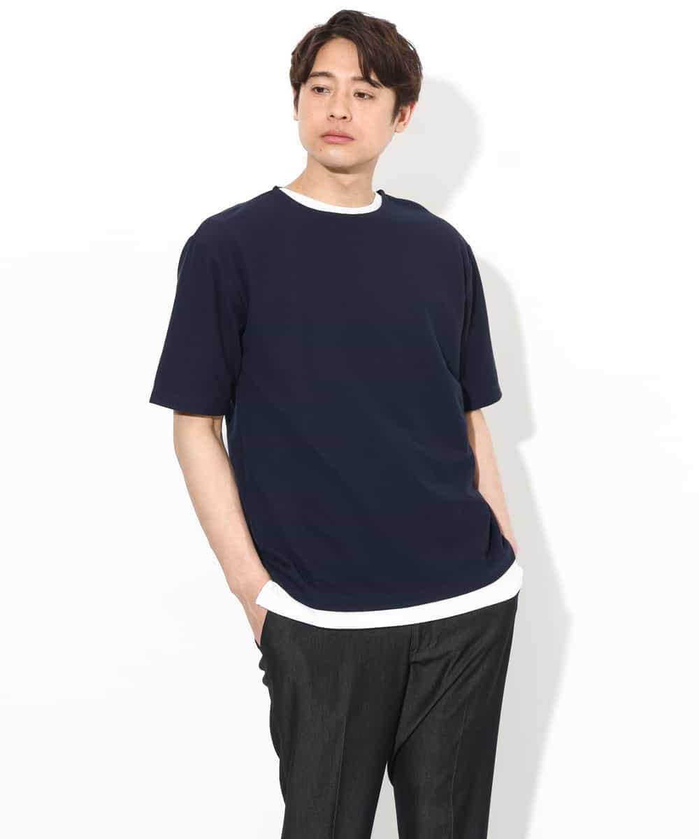 KHKGV35044 a.v.v MEN(アー・ヴェ・ヴェ) 【2点セット/接触冷感】ライトワッフルTシャツ ネイビー