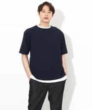 KHKGV35044 a.v.v MEN(アー・ヴェ・ヴェ) 【2点セット/接触冷感】ライトワッフルTシャツ ネイビー