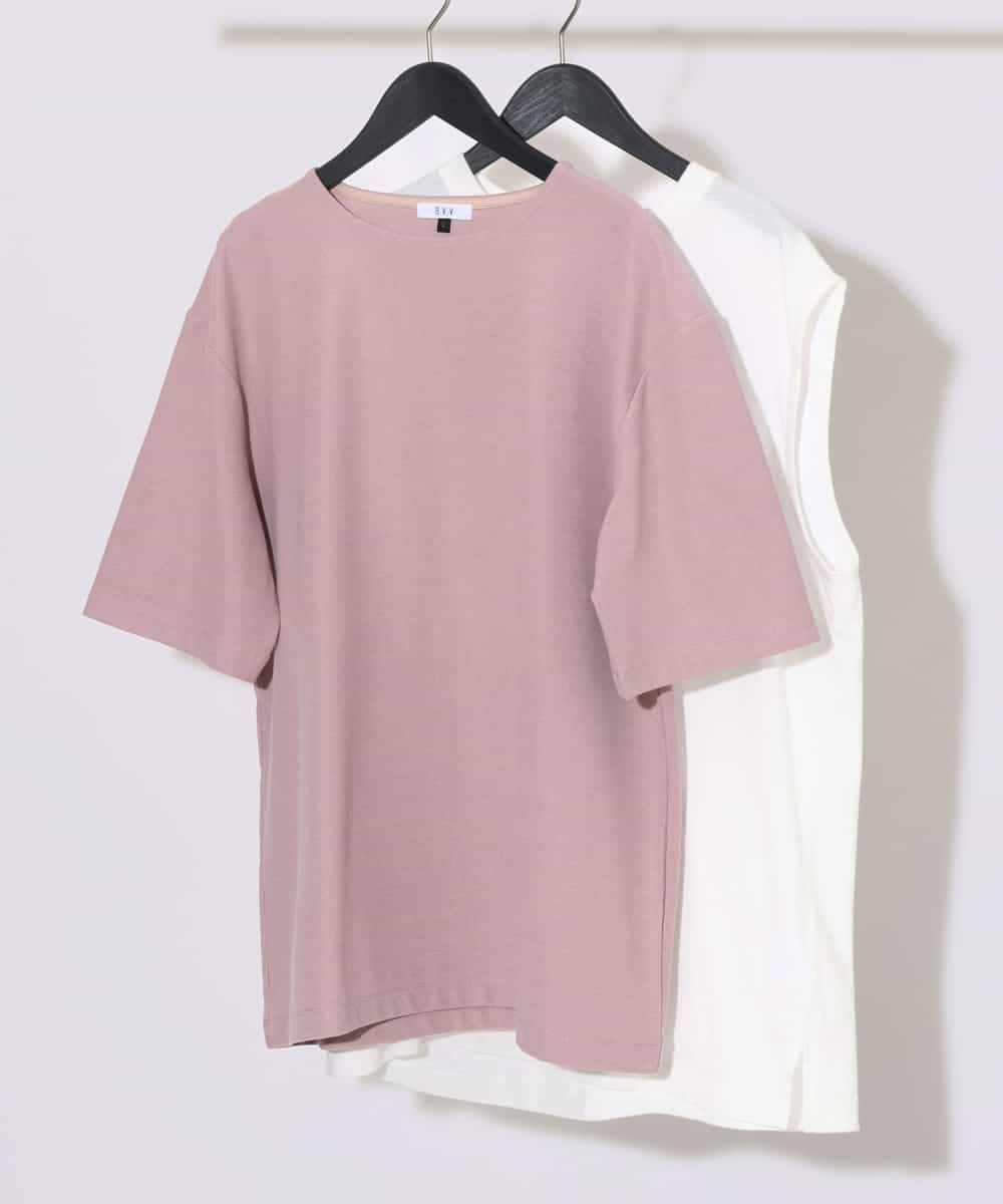 KHKGV35044 a.v.v MEN(アー・ヴェ・ヴェ) 【2点セット/接触冷感】ライトワッフルTシャツ ネイビー