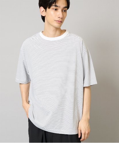 KHKGV38039 a.v.v MEN 【接触冷感】細ボーダーセミワイドシルエットTシャツ