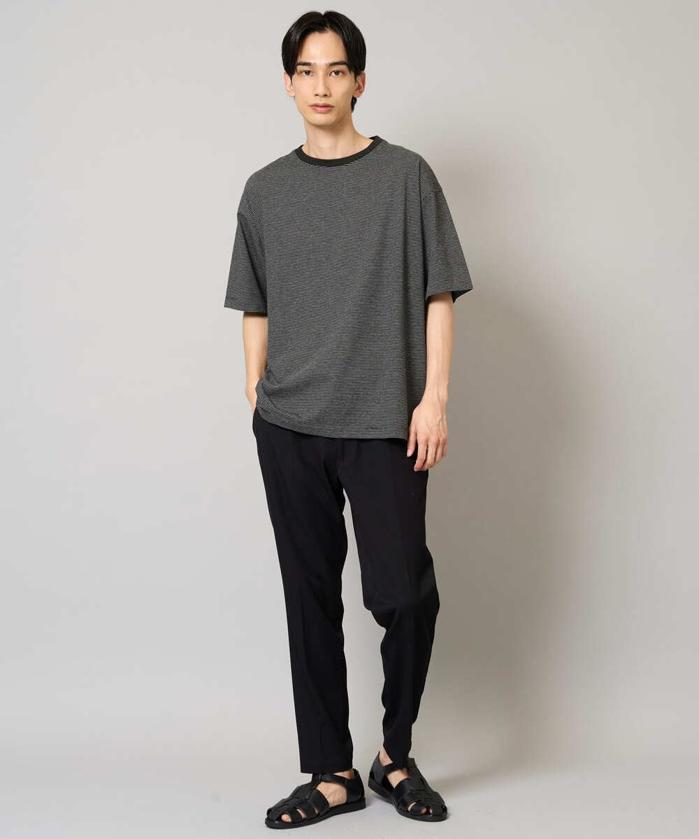 KHKGV38039 a.v.v MEN(アー・ヴェ・ヴェ) 【接触冷感】細ボーダーセミワイドシルエットTシャツ ブラック