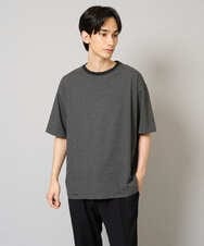 KHKGV38039 a.v.v MEN(アー・ヴェ・ヴェ) 【接触冷感】細ボーダーセミワイドシルエットTシャツ ブラック