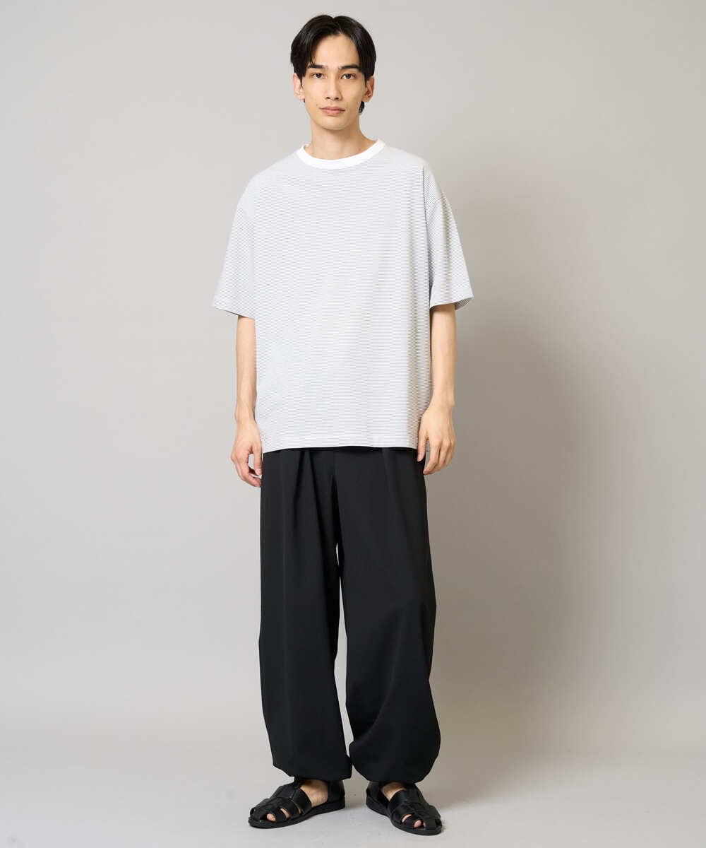 KHKGV38039 a.v.v MEN(アー・ヴェ・ヴェ) 【接触冷感】細ボーダーセミワイドシルエットTシャツ ブラック