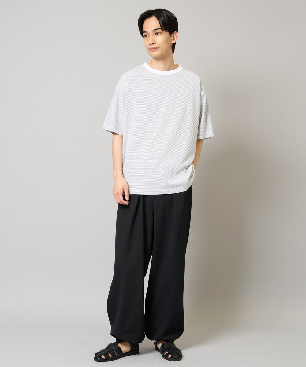 KHKGV38039 a.v.v MEN(アー・ヴェ・ヴェ) 【接触冷感】細ボーダーセミワイドシルエットTシャツ ブラック