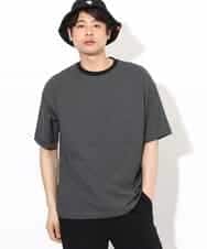 KHKGV38039 a.v.v MEN(アー・ヴェ・ヴェ) 【接触冷感】細ボーダーセミワイドシルエットTシャツ ブラック
