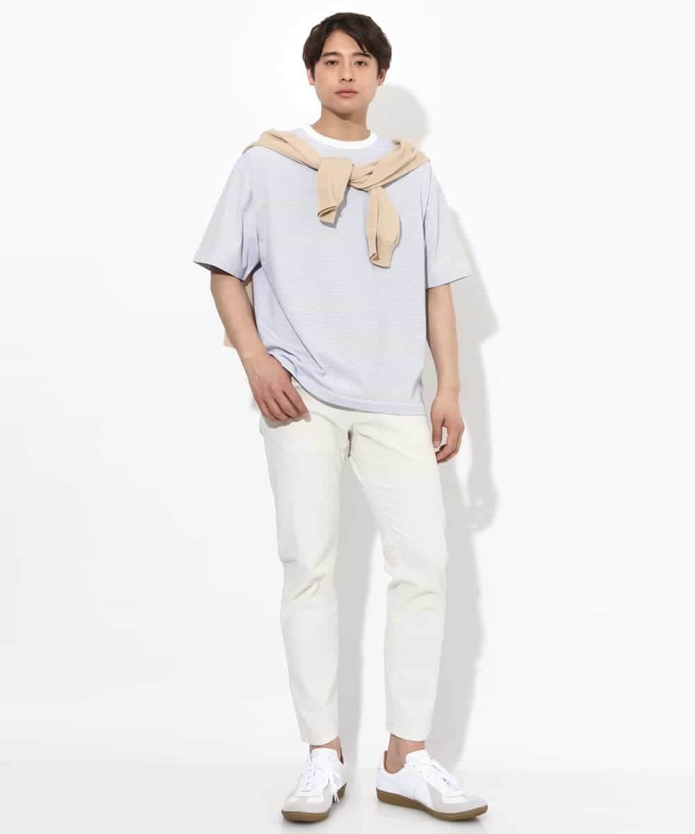 KHKGV38039 a.v.v MEN(アー・ヴェ・ヴェ) 【接触冷感】細ボーダーセミワイドシルエットTシャツ ブラック
