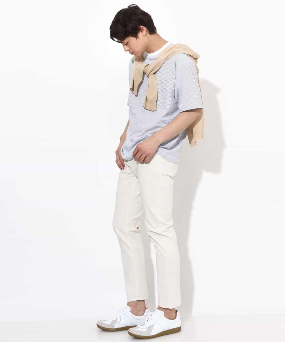 KHKGV38039 a.v.v MEN(アー・ヴェ・ヴェ) 【接触冷感】細ボーダーセミワイドシルエットTシャツ ブラック